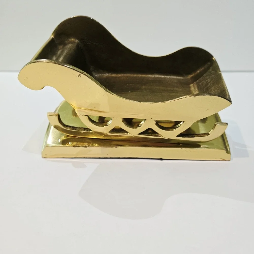 Vintage Solid Brass Sleigh Christmas Stocking Sock Holder Hanger